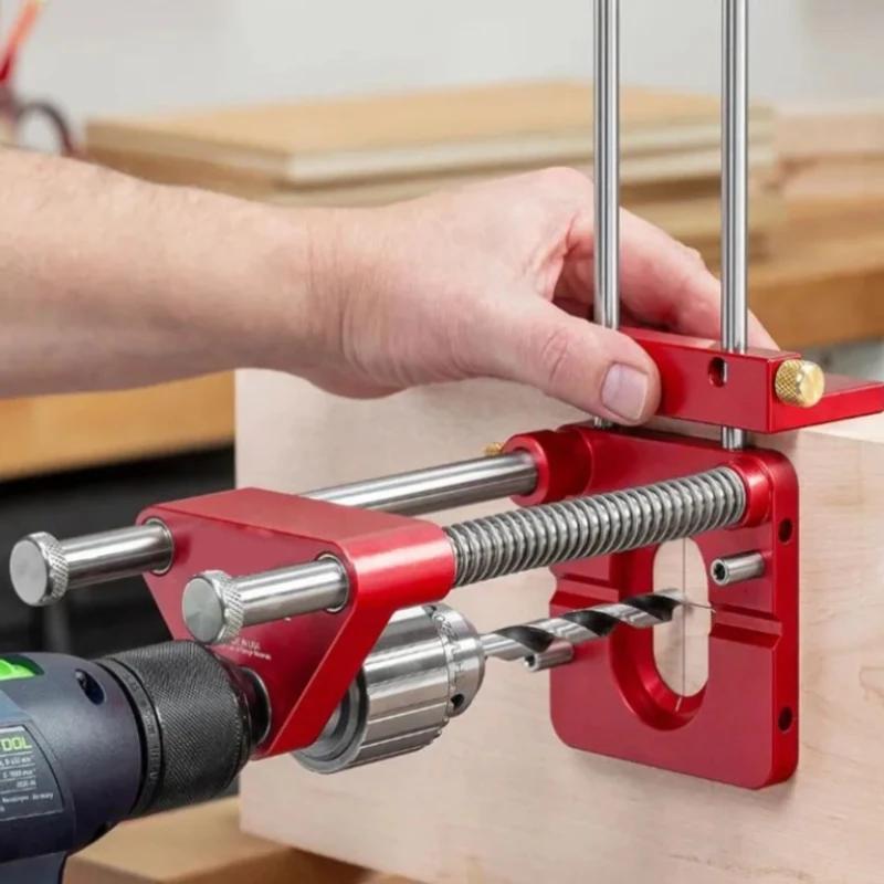 Precision Adjustable Drilling Locator Tool with Positioning Panel and Fixing Clip for Woodworking Carpentry DIY Projects