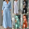 Women's 2 Piece Outfits Casual Long Sleeve Lapel V Neck Crop Shirts Wide Leg Pant Matching Set Fall Spring Travel Lounge Set