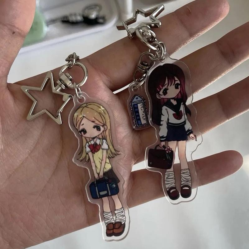 Anime Gyaru Gal Cosplay Keychain Keyring Kawaii JK Lolita Girls Students Acrylic Key Chain 2Pcs/set Bag Accessory Ornament Gift