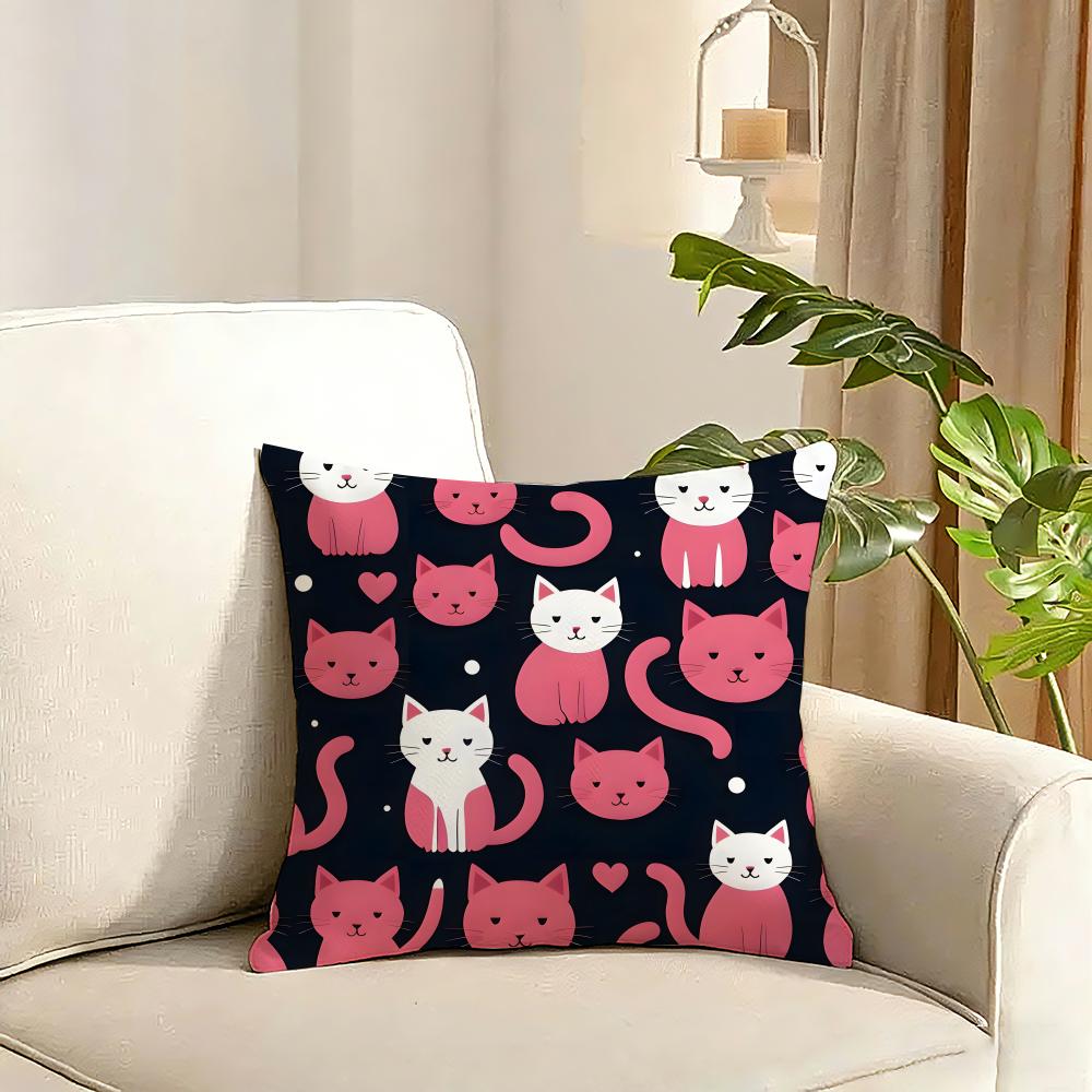 Cute Cat Cushion Cover Reversible Plush Pillow Cover Soft Fluffy Home Decor for Sofa Bedroom