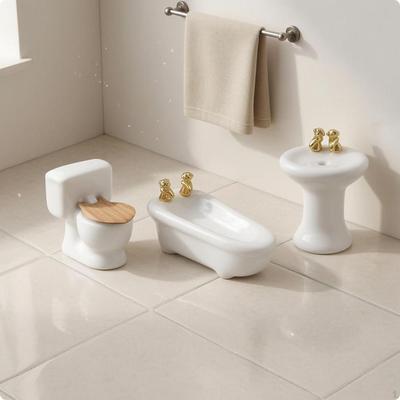 3 Pieces Dollhouse Toilet Sink Tub Set Glossy Finish Mini Washroom Accessories Detail Miniature