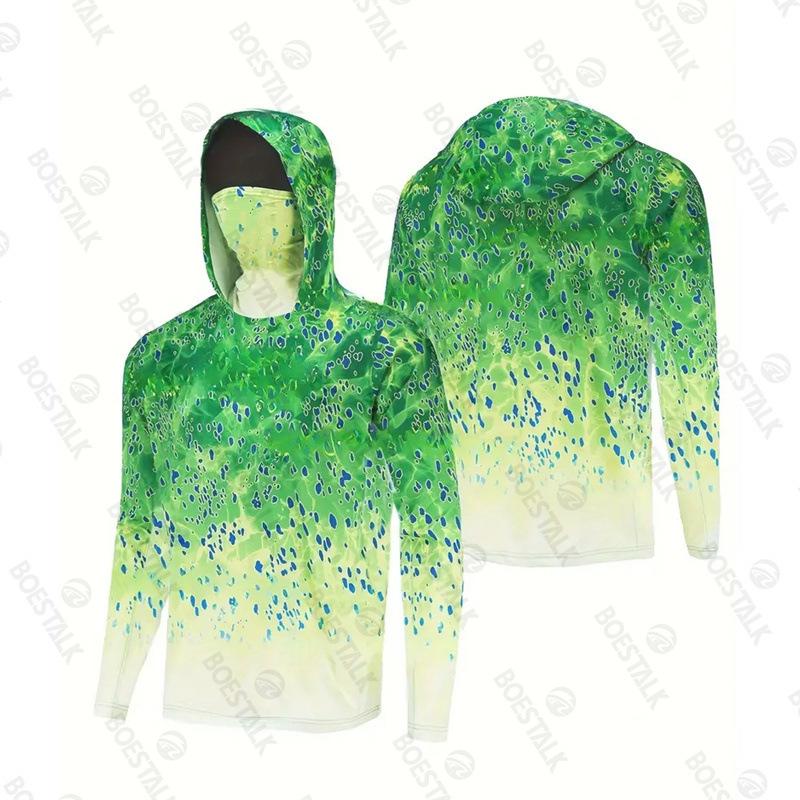 2024 Neue Herren-Sonnencreme UPF 50+ Langarm-Fischeranzug UV-Schutz Maske Mit Kapuze Fischeranzug