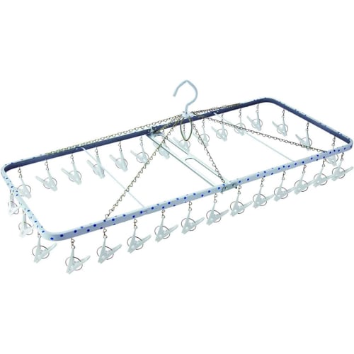 Nishida Proleve Steel Square Laundry Hanger, Blue Polka Dots, with 30 Clothespins, White, Large, Made in Japan, Durable, Long-Lasting, Easy to Use, No