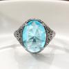 Dazzling CopperColor Inlaid Sea Blue CZ Women's Ring Geometry Daily Wear Party Jewelry
