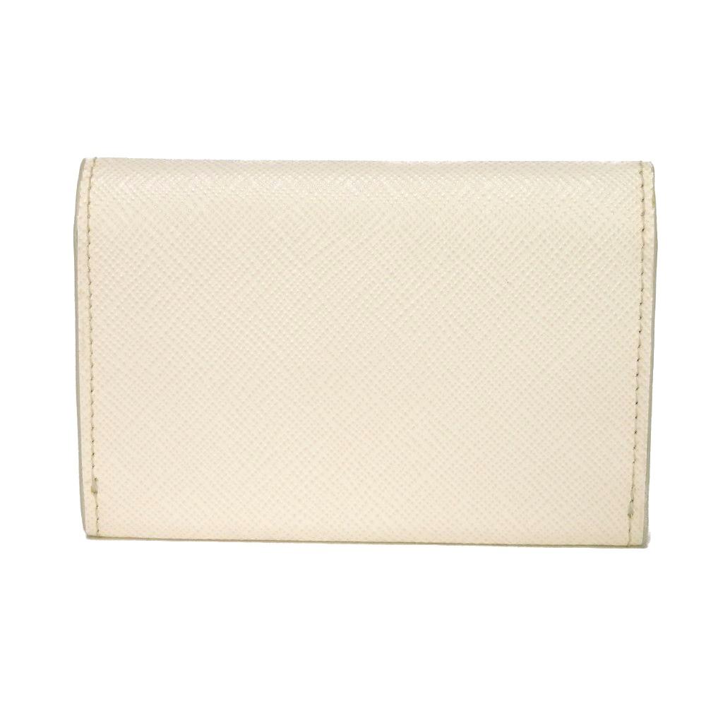Used 11569 Saffiano Triangle Card Holder 1MC110 QHH F0009 7946 Current Calfskin White Bifold RFID Logo Bianco Unisex