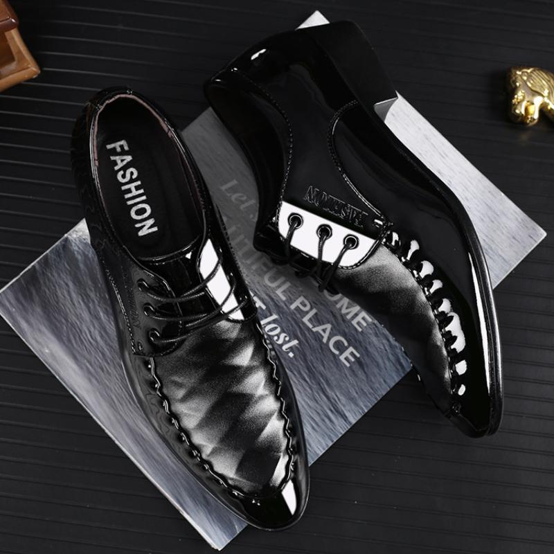 Spring Autumn Men New Pointed Toe Cover Shoe Low Upper Formal Dress Large Shoe Wedding Shoe Men Business Patent Leather Shoe