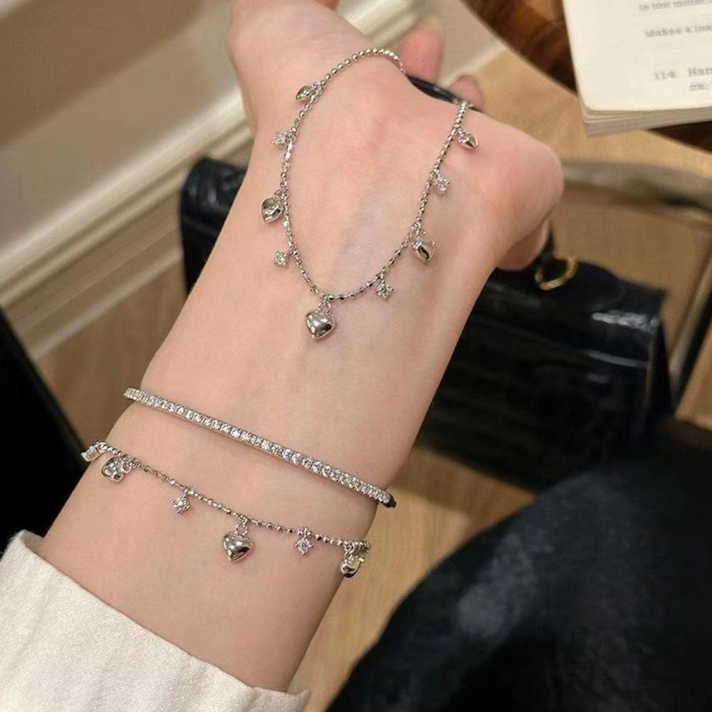 Minimalist Heart Pendant Bracelet Glod Silver Zircon Charm Bracelets Tassel Bracelet  Daily Wear