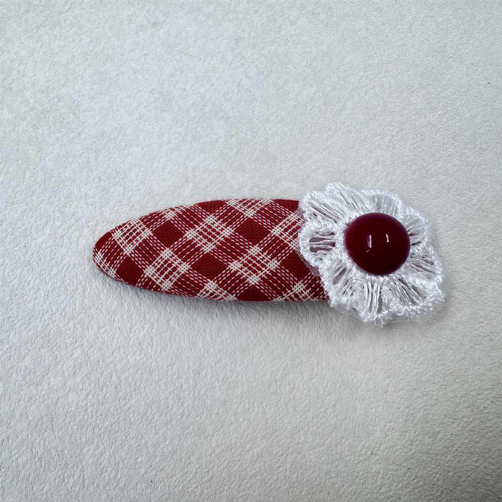 Korean Plaid Fabric Retro Kids' Flower Hair Clip