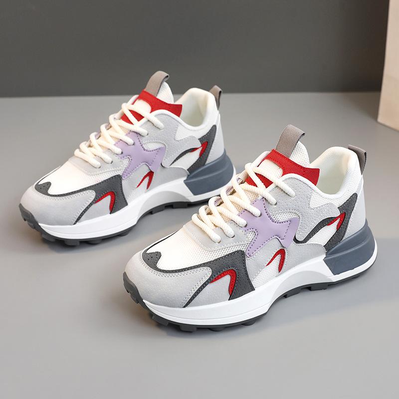 

Zy19908 New Mesh Surface Clunky Sneakers Жіночі літні товсті кросівки Жіноче взуття, що збільшує висоту, Бордове взуття, дихаюче біле взуття, зносостійке 35