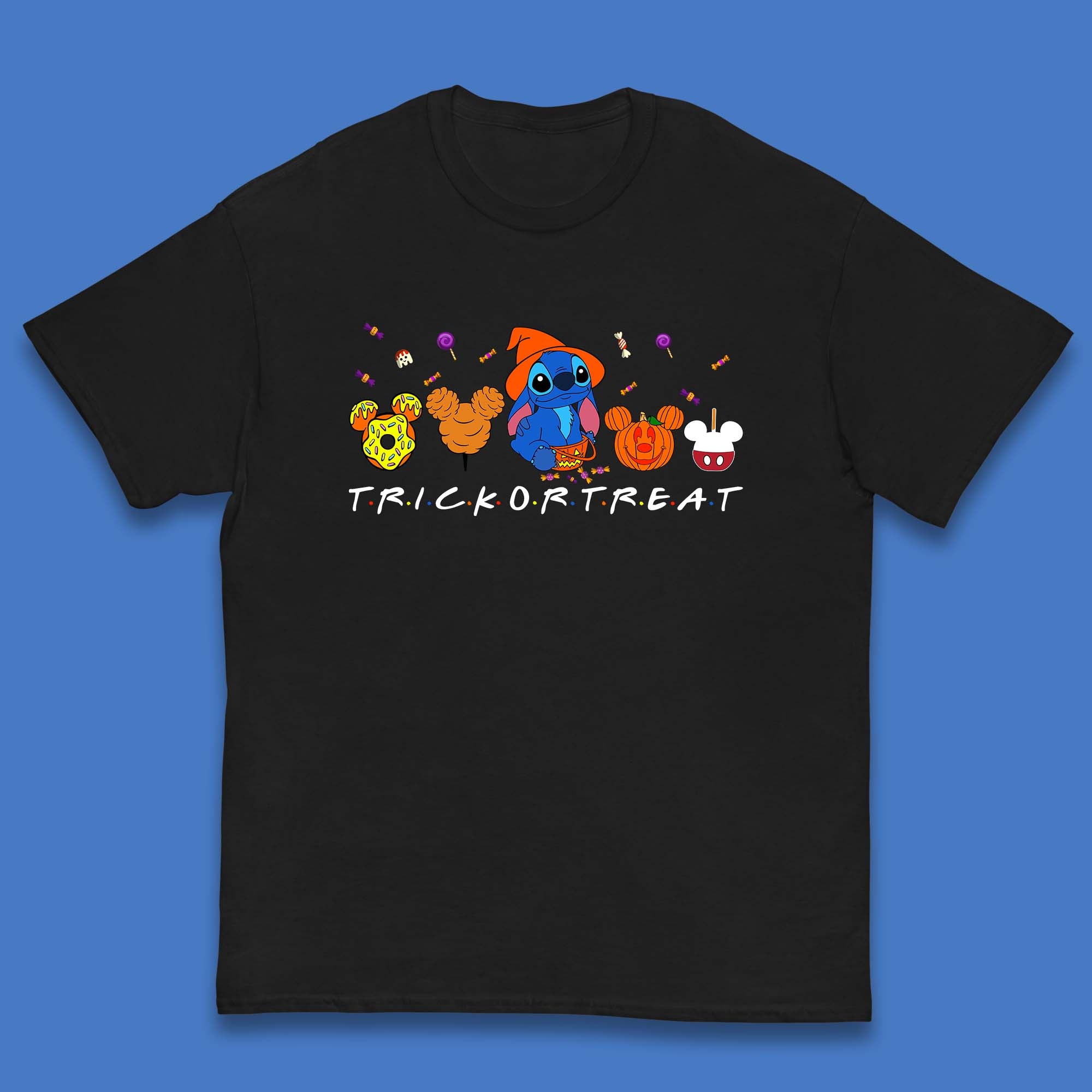 Halloween Disney Stitch Snacks Trick Or Treat Stitch And Mickey Mouse Friends Spoof Disneyland Snacks Kids T Shirt 150