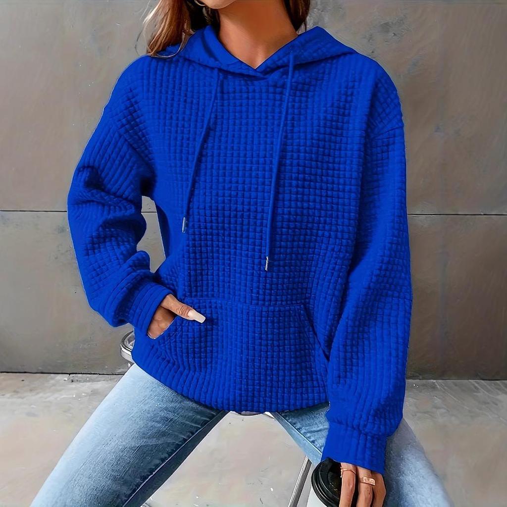 European and American Autumn/Winter Fashion Loose Fit Women's Solid Color Hooded Drawstring Sweatshirt.