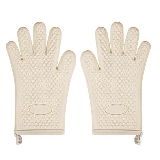 2Pcs Insulated Gloves Silicone Heat Resistant Oven Gloves Non-Slip Waterproof Machine Washable Kitchen Gloves for Baking Cookin бежевый