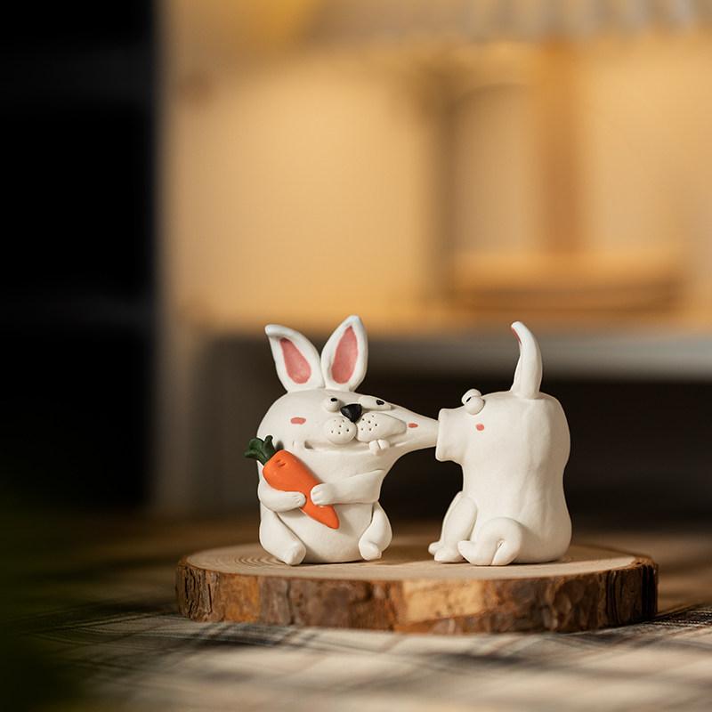 Household Cute Rabbit Pure Handcrafted Home Decoration Creative Gift for Friends, Couples, Anniversary Car Decoration Mascot