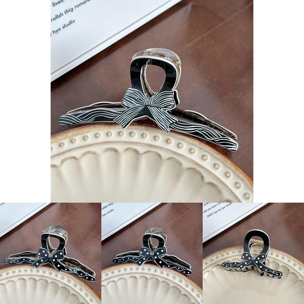 Elegant Hair Claw Clip In Polka Dot Design With Charming Bow For Daily Use
