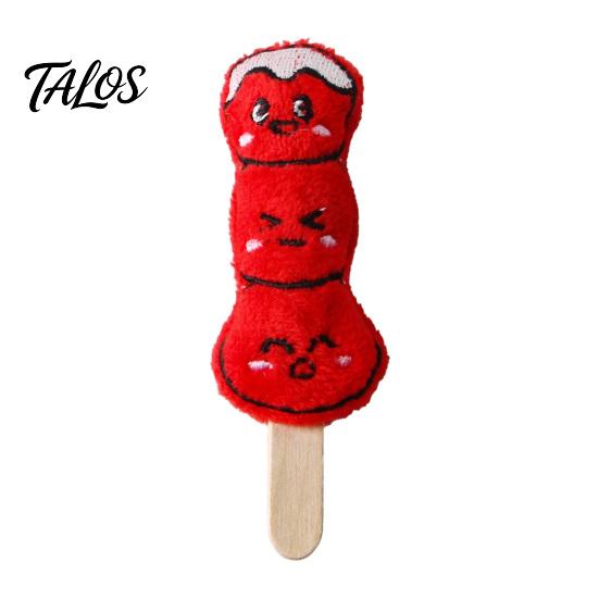 Fun Cartoon Food Cat Toy Plush Chew Toy, Sugarcoated Haws Stick Design, Kitten Teething Anxiety Relief for Cats Stuffed Indoor Biting, Boredom Relief,
