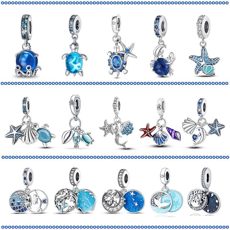 925 Silver Ocean Series Turtle Crab Charm Beads for 3mm Bracelet DIY Jewelry Making 100% Authentic