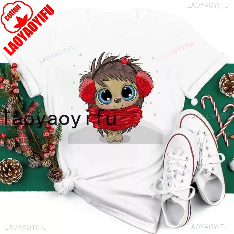 New Year Merry Christmas Women T Shirt Maycaur Christmas Gift Unisex Clothes Kawaii Sika Deer Graphic Shirt Scarf Penguin Tops