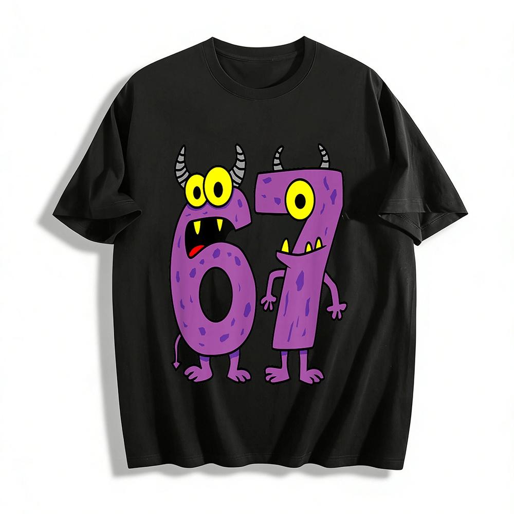 Cute Monster Number 67 Print Casual Kids Short Sleeve Tee Pure cotton T-shirt XXS