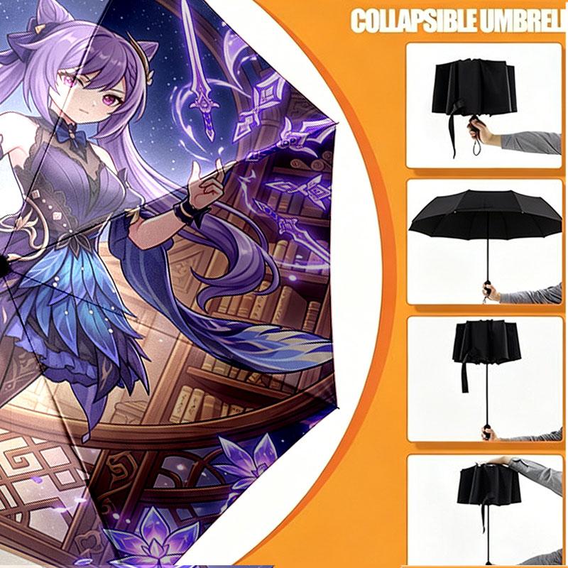 Custom Name Personalized Genshin Impact Print Umbrella, Auto Open Close, 8‑Rib Sturdy Frame, Commute Camping Hiking Use, Birthday Gift