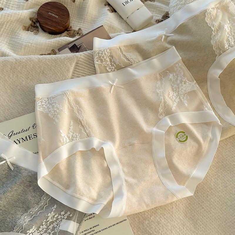 Plus Size High Waist Lace Cotton Extended Crotch Antibacterial Underwear