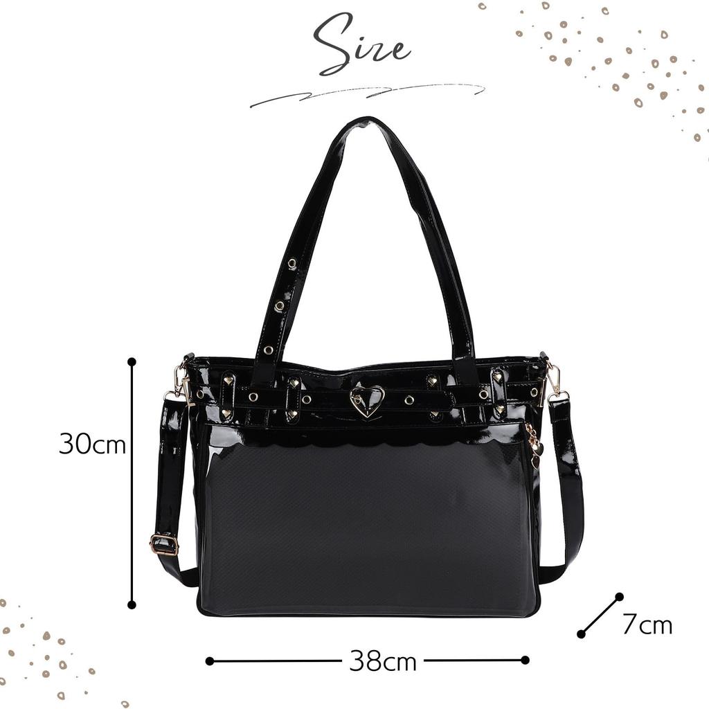 Harugio Ita Tote A4 Large Tote Black and Heart Ita Sheet Bag, Bag, Size, Bag, White, Cute, Stylish, Gothic, Design, Bag, Bag, Merchandise, Event,