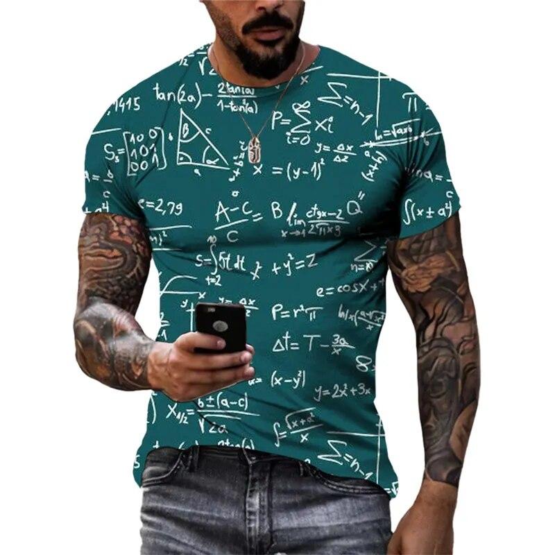 New Fashion 3D Mathematical Formula Graphic T Shirts Trend Men Casual Street Retro Style Printed O-neck Short Sleeve Tees