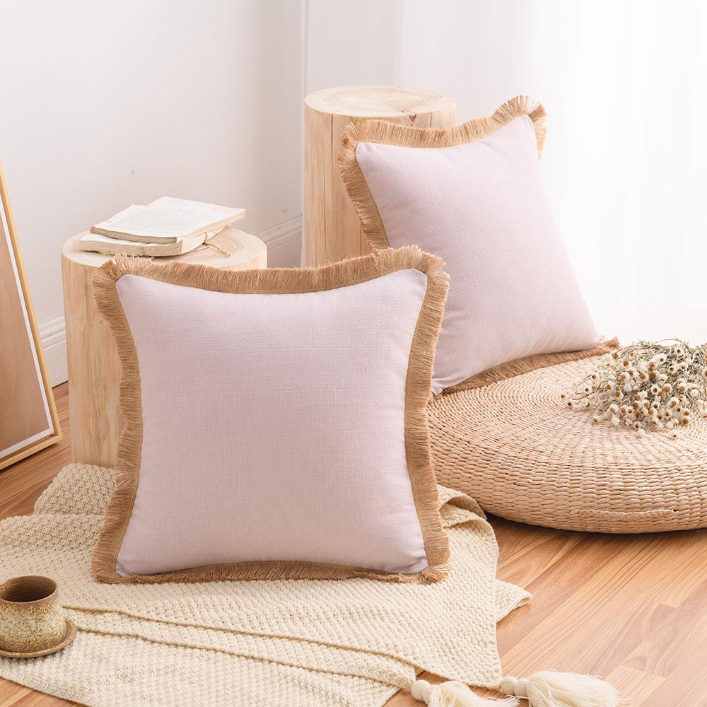 Cotton And Linen Pillow Case Sofa Cushion Nordic Ins Style Thickened Waist Pillow Solid Color Linen Back Pillow Quality