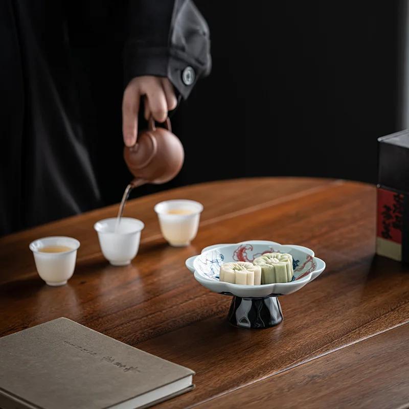 Haushaltsteller im chinesischen Stil zur Aufbewahrung von Nüssen und Keksen, blauweißes Porzellan, Obstteller, Wohnzimmertischplatte, Aufbewahrungstablett für Kleinkram