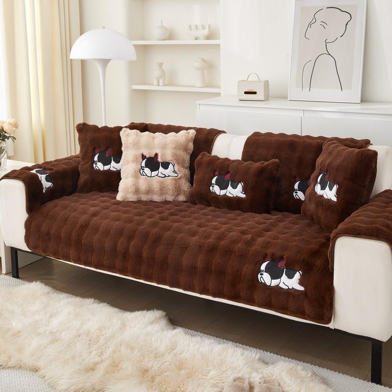 New Plush Sofa Cushion Autumn And Winter Non-Slip Seat Cushion Thickened Winter Leather Sofa Cover Backrest Cover Cloth Towel