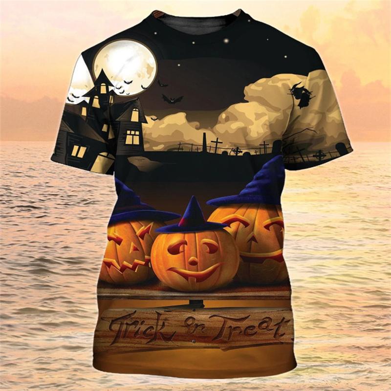 Happy Halloween Pumpkin T-shirt 3D Printed Colorful Round Neck T-shirt Men's Children's Short Sleeve Top Oversized Street T-shirt