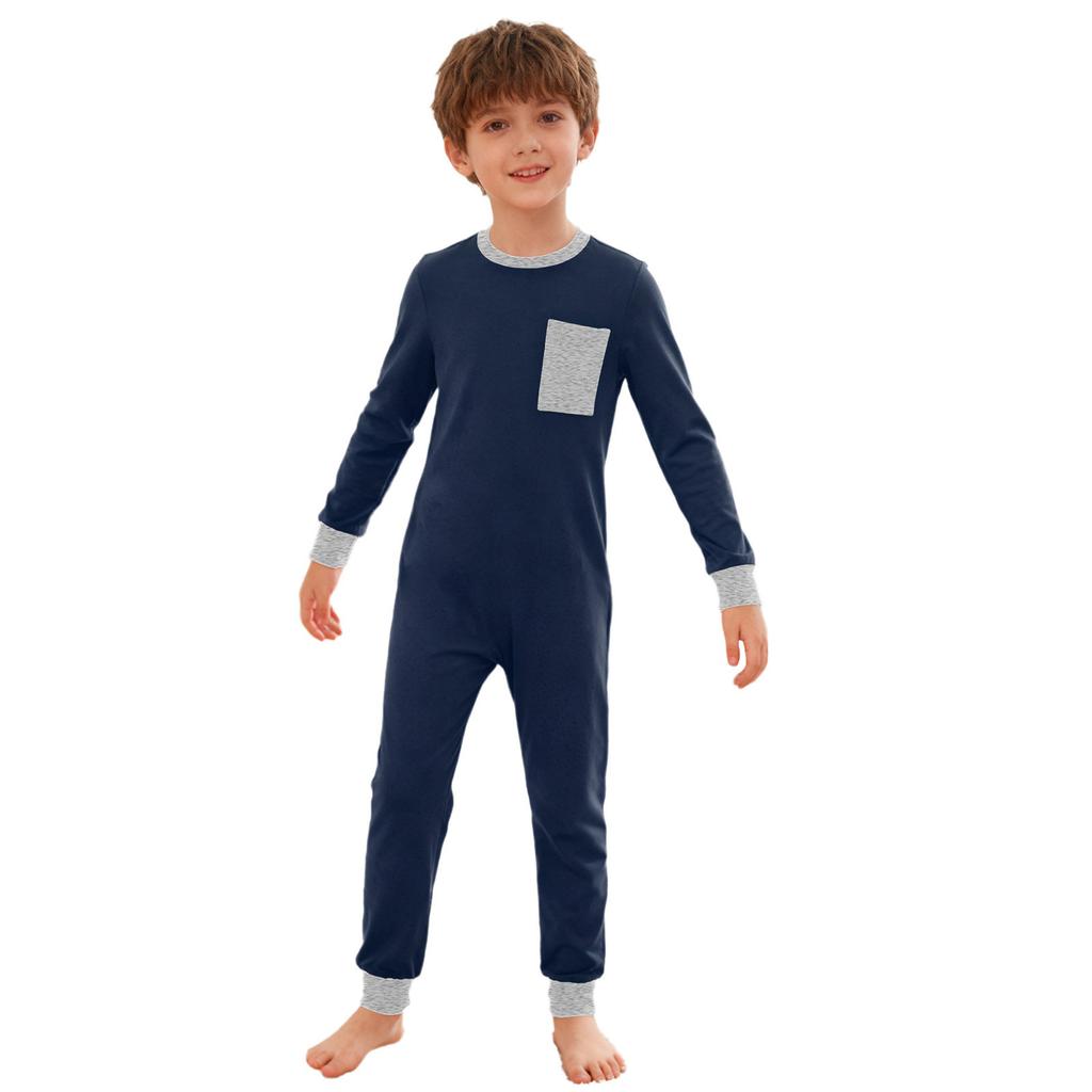 Unisex Barn Särskilda Behov Anpassningsbara Kläder Rund Hals Lång Ärm Anti-Strap Rygg Osynlig Dragkedja Ficka Jumpsuit