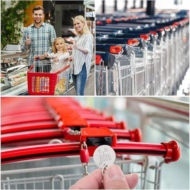 2/6Pcs Trolley Tokens Keychains Universal Small Metal Stainless Steel Portable Shopping Cart Tokens Key Ring Ornament Decoration