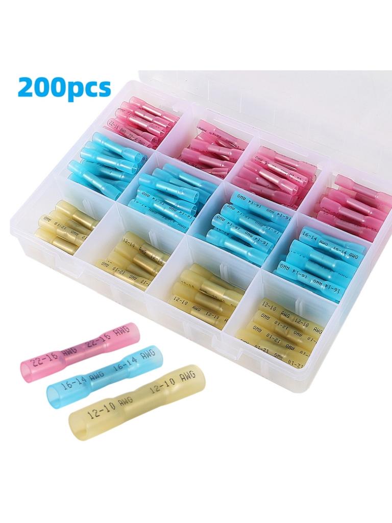 Aokin 200PCS Heat Shrink Butt Wire Connector Kit Insulated Waterproof Electrical Wire Crimp Terminals Butt Splice