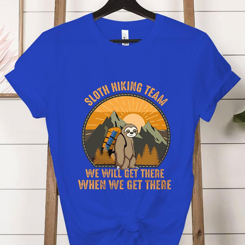 Sloth Hiking Team Printed Tshirt Adventure Hiking Lover Gifts Crew Neck Short Sleeve Tshirt Funny Sloth Moutainers Retro Shirt