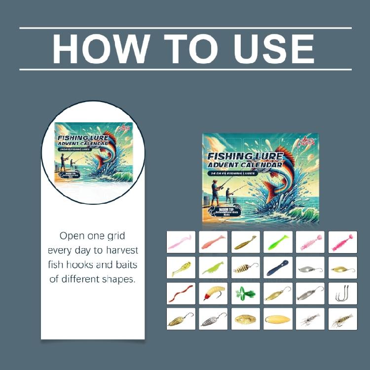 Seasonal Fishing Lure Advents Calendar Christmas Countdowns Fishing Tackle Box with 24 Assorted Baits for Celebration