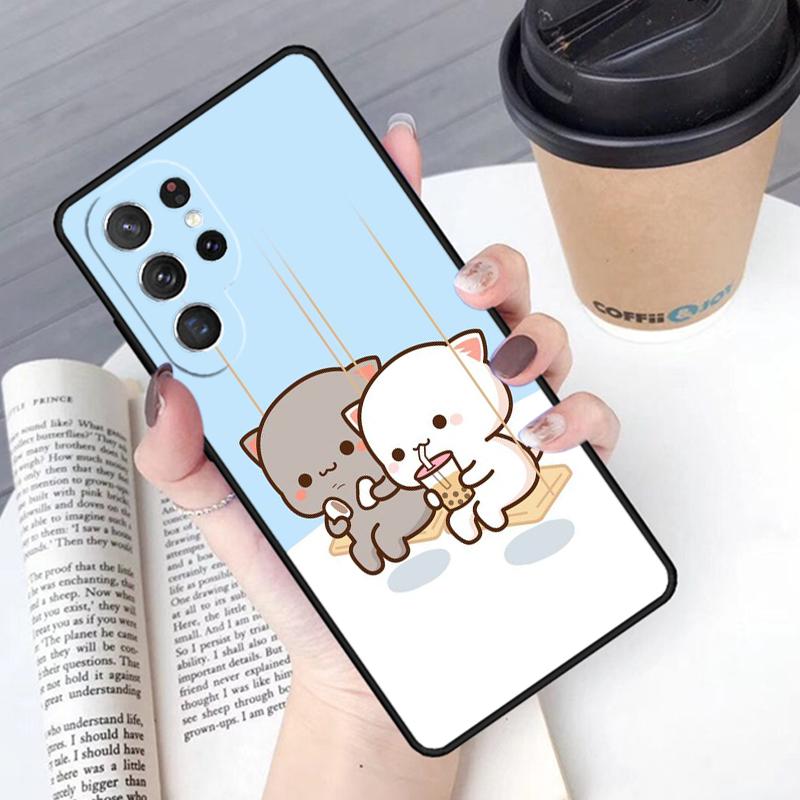 Mochi Peach Cat phone case Cover For Samsung Galaxy S24 S25 Ultra S21 S22 Ultra S10E Note 10 Plus Note 20 FE S23