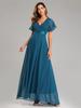 Übergröße Handgefertigt Plissiertes Doppeltes V-Ausschnitt Glockenärmel Chiffon Abendkleid für Frühling/Sommer