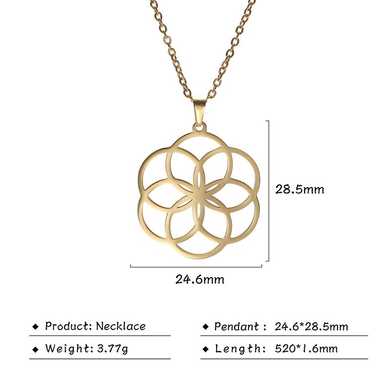 Flower of Life Sacred Geometry Necklace Stainless Steel Mandala Neck Chain Women Men Viking Vintage Universal Spiritual Jewelry