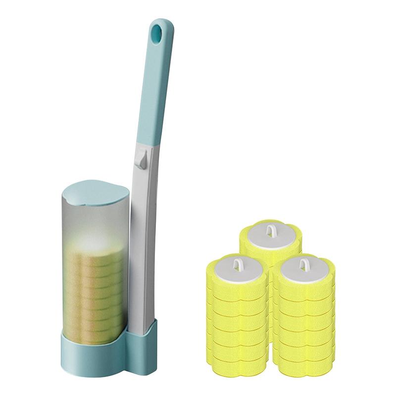 Disposable Toilet Brush Cleaner With Long Handle Bathroom Cleaning Sponge Brush With Replaceable Brush Head Toilet Accessories