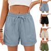 Women's Casual Fashion -Color Elastic Waistband Pocketed Wide-Leg Straight-Cut Shorts