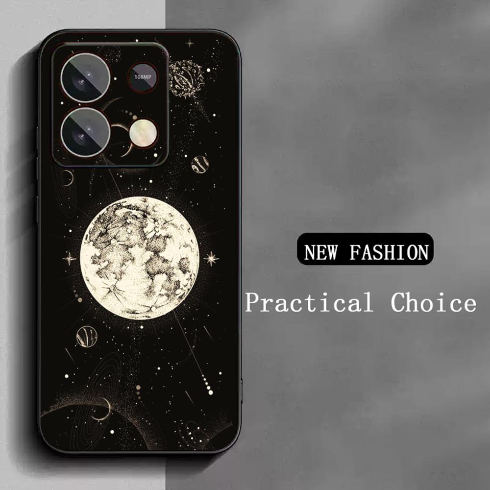

Moon Fashion art pattern design ins Phone Case For Redmi Note 14 13 12 11 Pro Plus S 5G 14C A3 Soft Black Phone Cover Redmi Note 12 Pro 4G