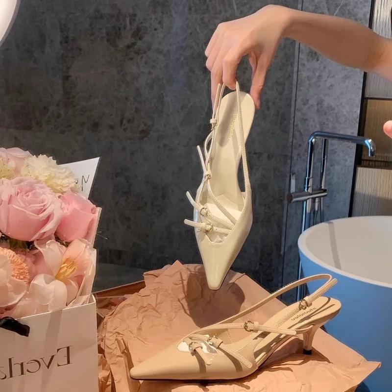 Fashion Designer Narrow Band Buckle Strap Pumps Women Sexy Thin Heels Wedding Banquet Dress Pointed Toe Mule Ladies Shoes