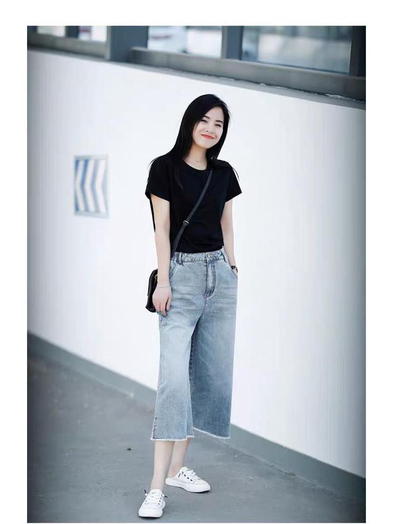 Women's High-Waisted Cropped Wide-Leg Jeans, Summer Thin Style, 2026 Loose Straight Leg, Plus Size, Raw Hem.