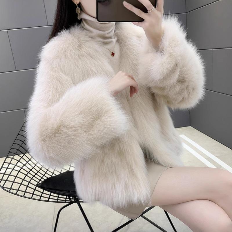 New imitation fox hair light luxury winter collar fur coat women's fashion short long-sleeved padded cotton