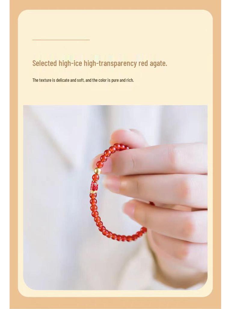 Elegant 6A Red Agate Bracelet with Koi Red Crystal Beads - Trendy Red Rope Style for Girls