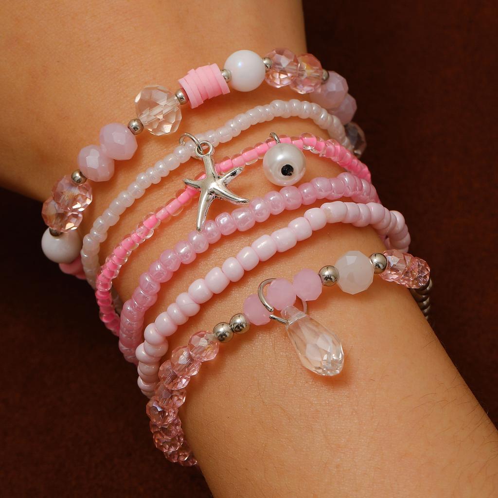 Literary Retro Bohemian Starfish Pendant Multi-Layer Beaded Bracelet For Women Temperament Ethnic Style Jewelry