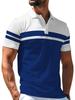 Men's Outdoor Polo Shirt, Available in Multiple Sizes, Featuring a White and Blue Color-blocked Horizontal Stripe Patchwork, with Double Stripe