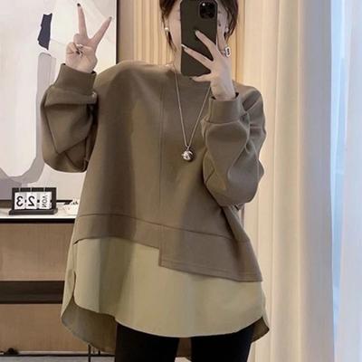 Design Style Splicing Autumn New Loose and Slim Mid-length Sweatshirt for Women with High-end Feel