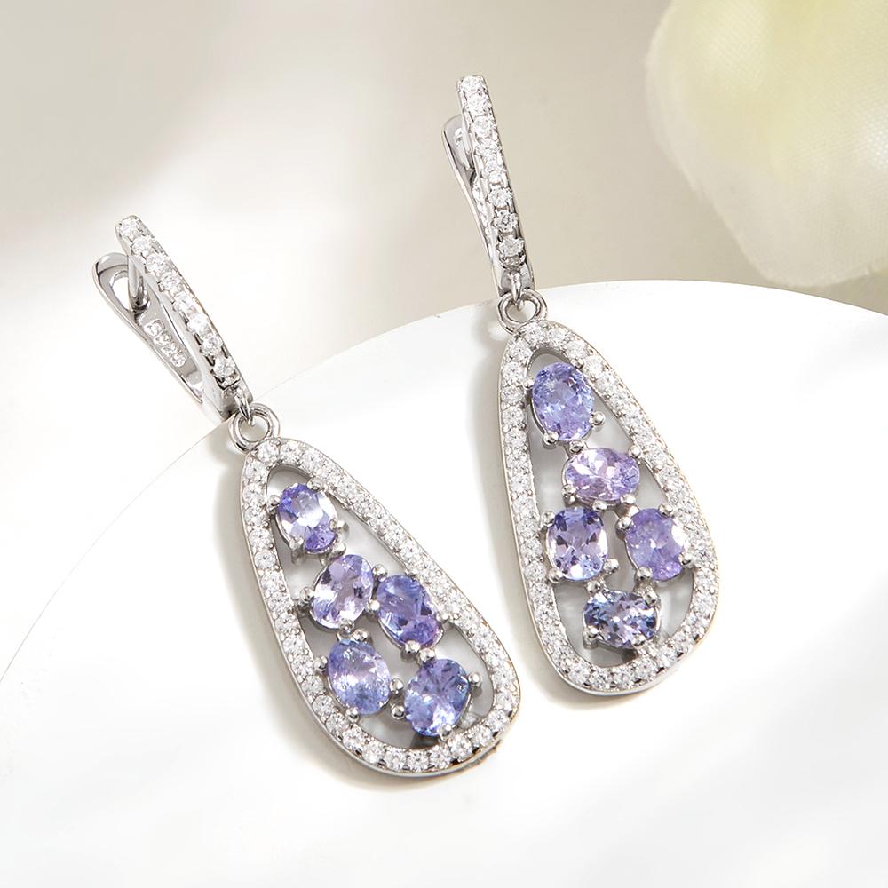 925 sterling silver gorgeous natural Tanzanite earrings elegant luxury fine jewelry for lady's anniversary & birthday gift