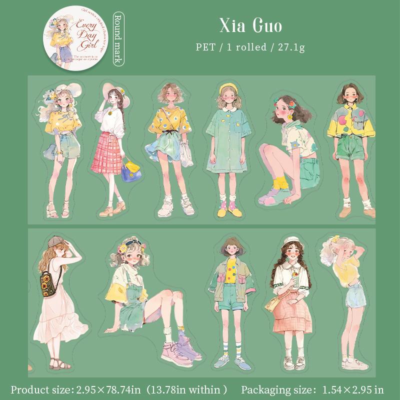 

1 Roll Fashion Girl Stickers 4 Seasons Outfit DIY Scrapbook Journal Washi Tape For Phone Case Notebook Decoration Cute Stationer